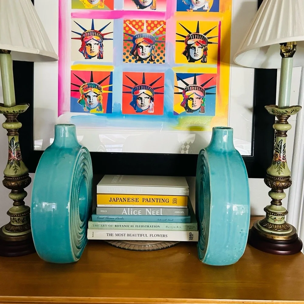 Grand-Scale 16" Rare Turquoise Sculptural Ceramic Vase – Modernist Circle Form - Picture 5 of 14